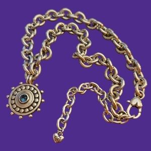 BRIGHTON Pebble Blue Crystal Dot Pendant Chunky Chain Atomic Necklace